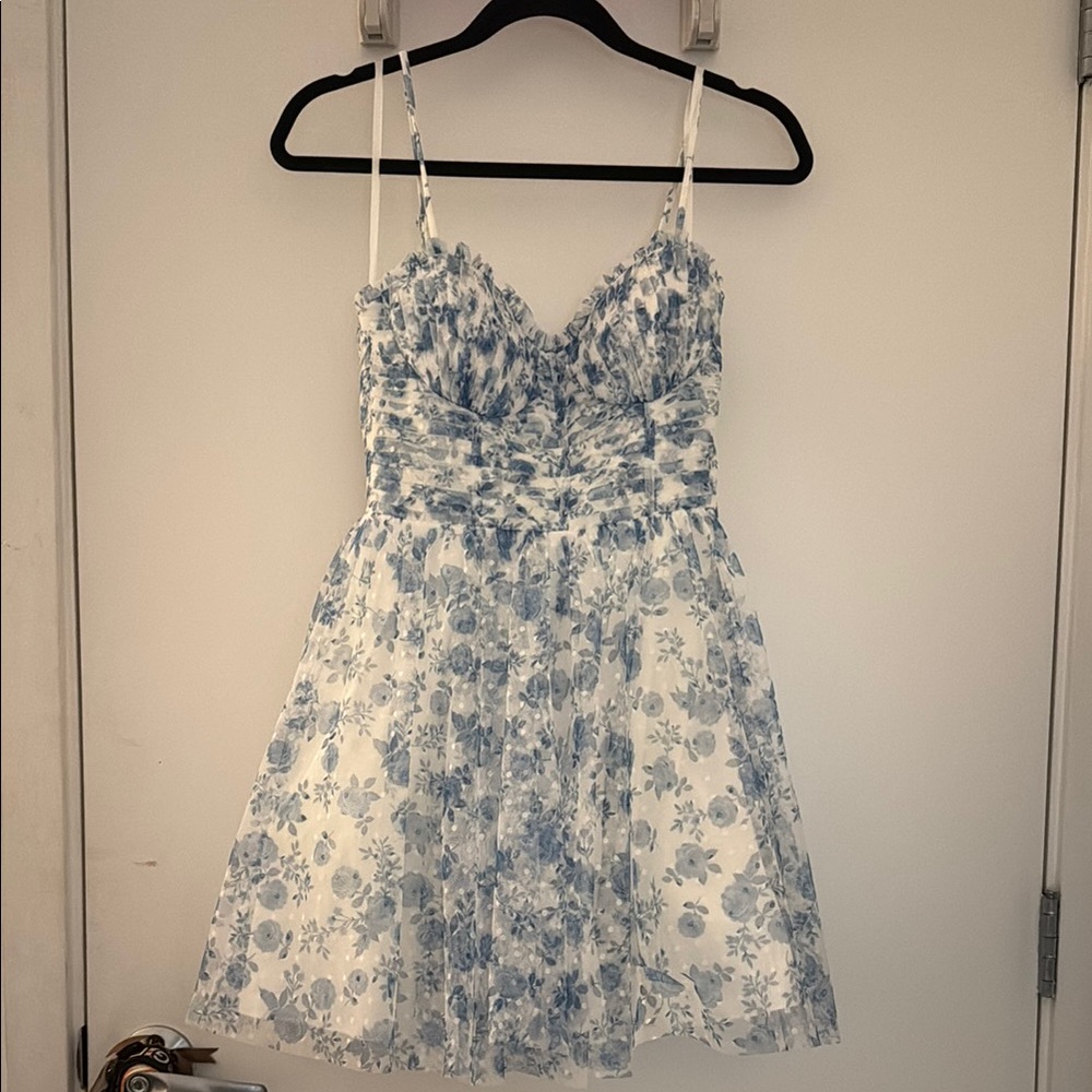 Floral Blue and White Mini Dress